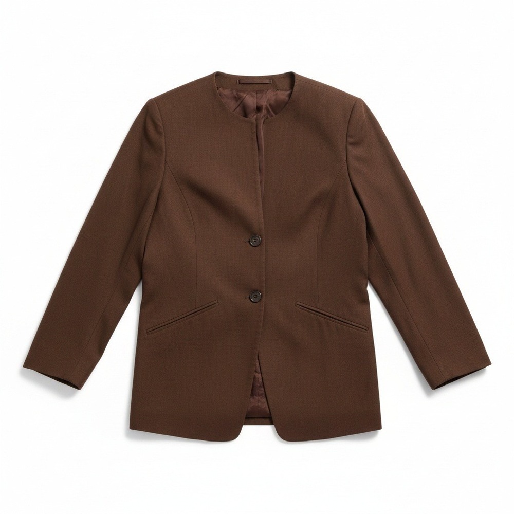 Chaus Womens Brown Collarless Linen Blend Button Front Blazer Jacket Size 6